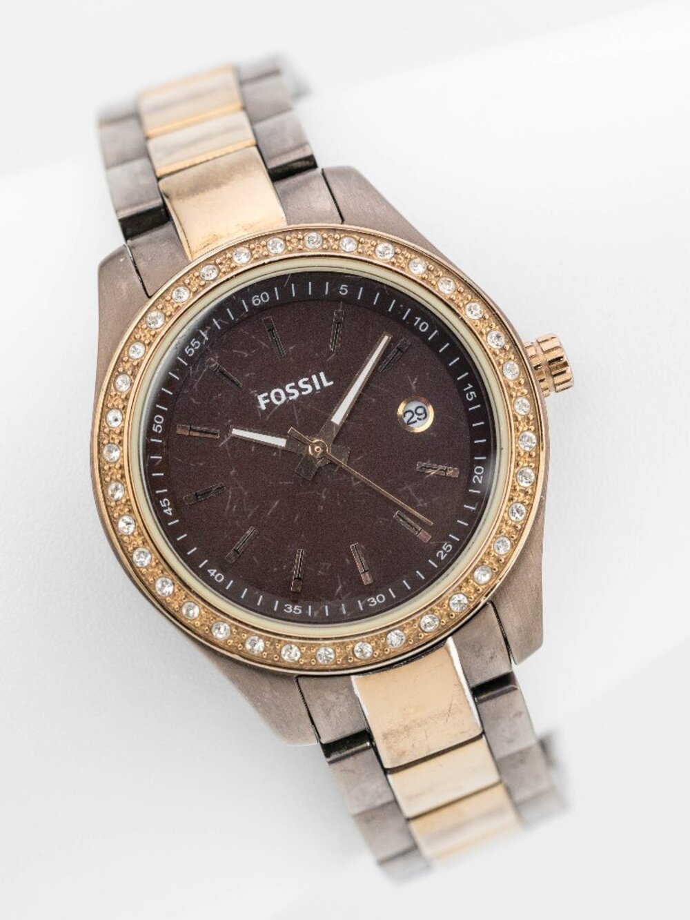 FOSSIL Stella ES-3000 Brown Two-Tone Quartz Analog Women's Watch Fresh Battery